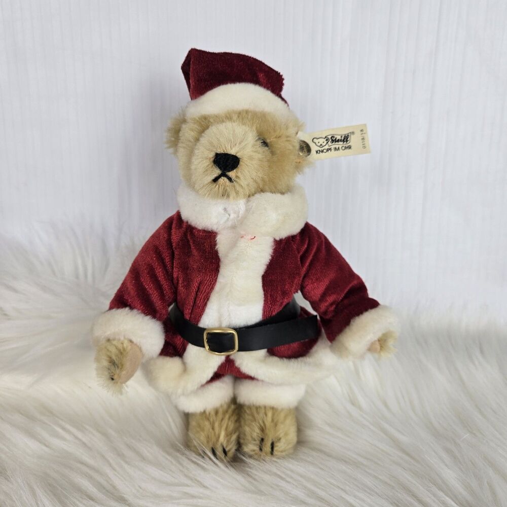 Vintage Steiff Teddy Bear Santa Clause Plush Jointed Tan 7.5" Christmas 0118/18